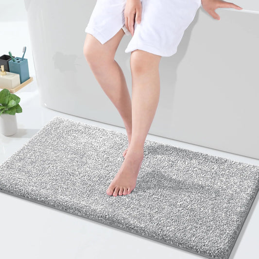 Dluxe Ave. Yimobra Bathroom Rugs Mat Extra Soft Comfortable Bath Rugs Non-Slip Water Absorbent and Thick Bathroom Floor Mats Machine Washine Shaggy Rugs for Shower Bathtubs 36" x 24" Grey&White