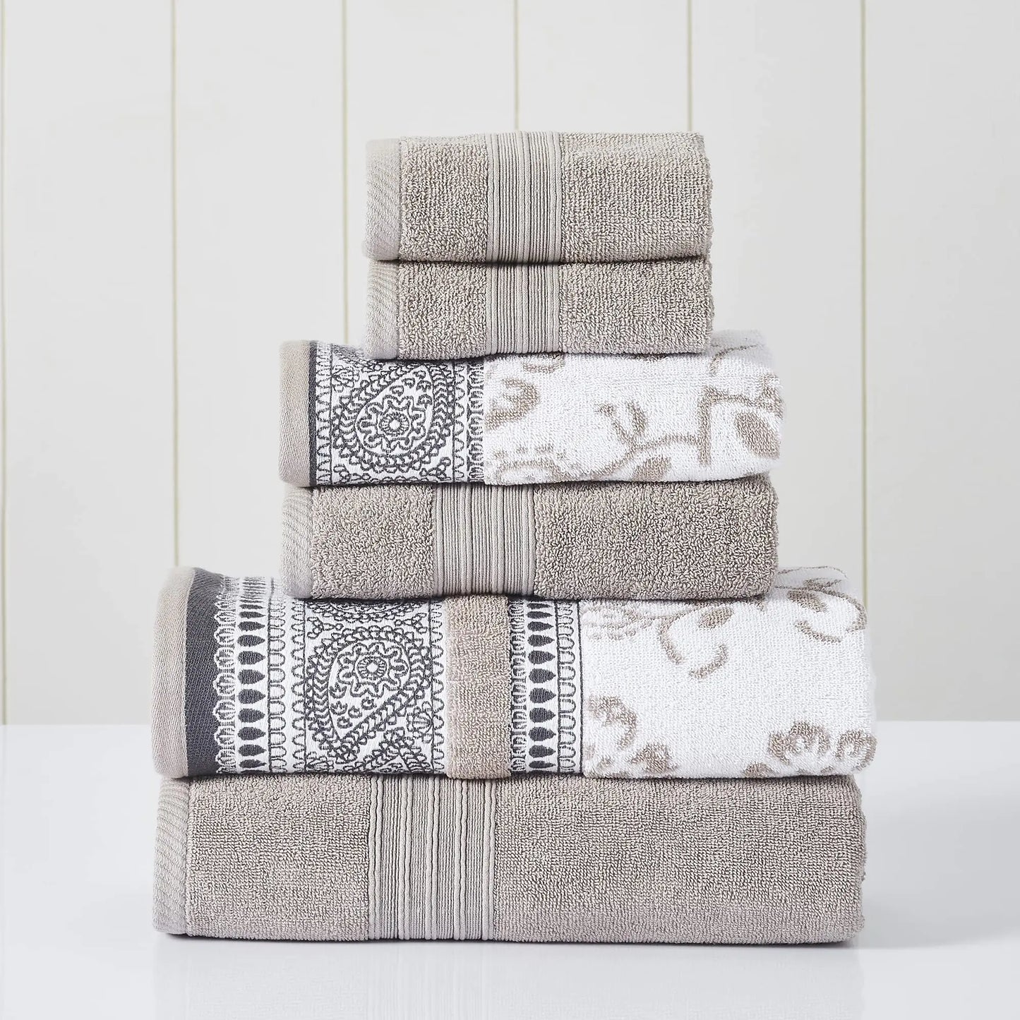 Dluxe Ave.  Yarn Dyed Jacquard/ Solid Towel Set, 6 Piece Set