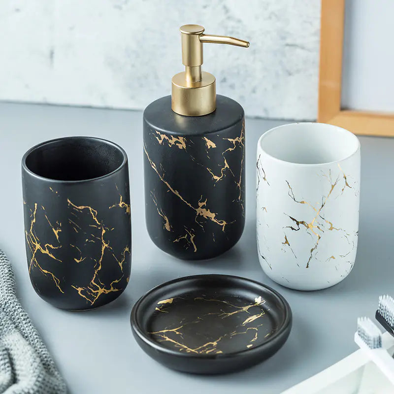 Dluxe Ave. Nordic Luxury Marble Ceramic Bathroom Set (5 Pieces)