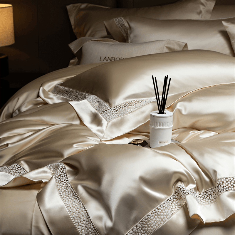 Dluxe Ave. Luxury Silk Tencel Bedding Set/ Flat Sheet Two Pillowcases {One Duvet Cover}