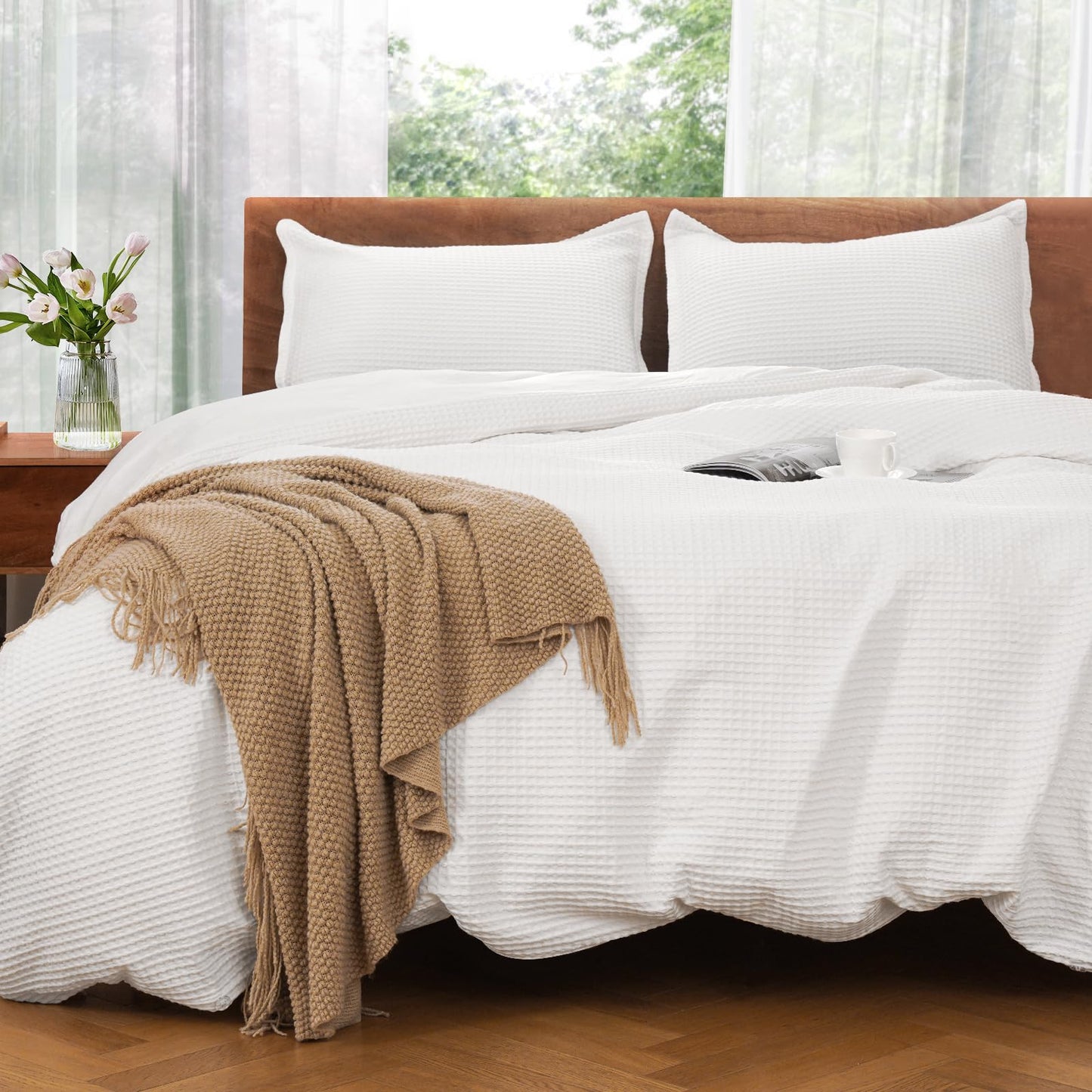 Dluxe Ave. ( QUEEN ) 3 Pcs {Duvet Cover} Set, 100% Cotton/ White