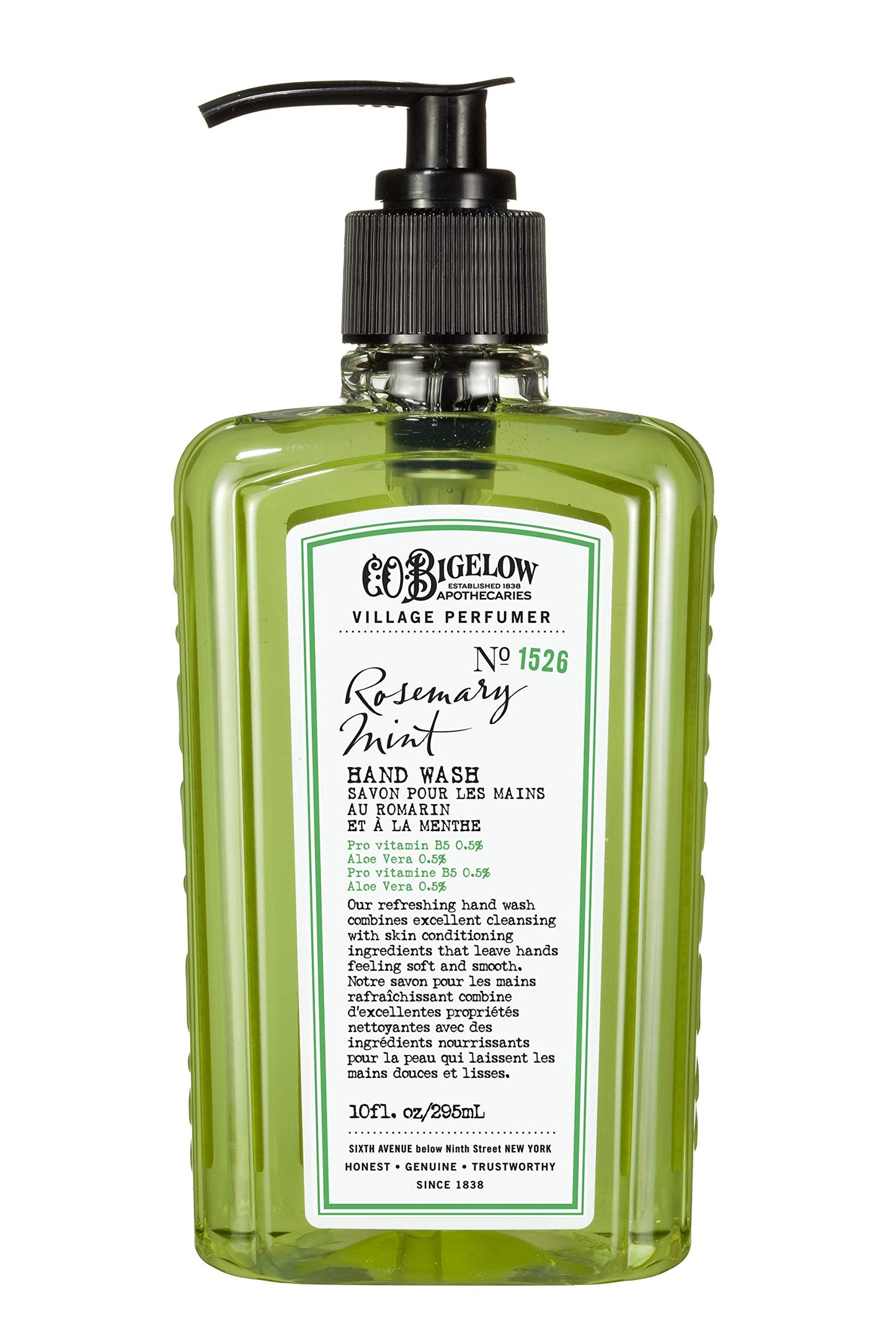 Dluxe Ave. C.O. Bigelow Hand Wash Rosemary Mint Village Perfumer Moisturizing Hand Soap for Bathroom & Kitchen with Aloe Vera and Pro-Vitamin B5 10 fl oz