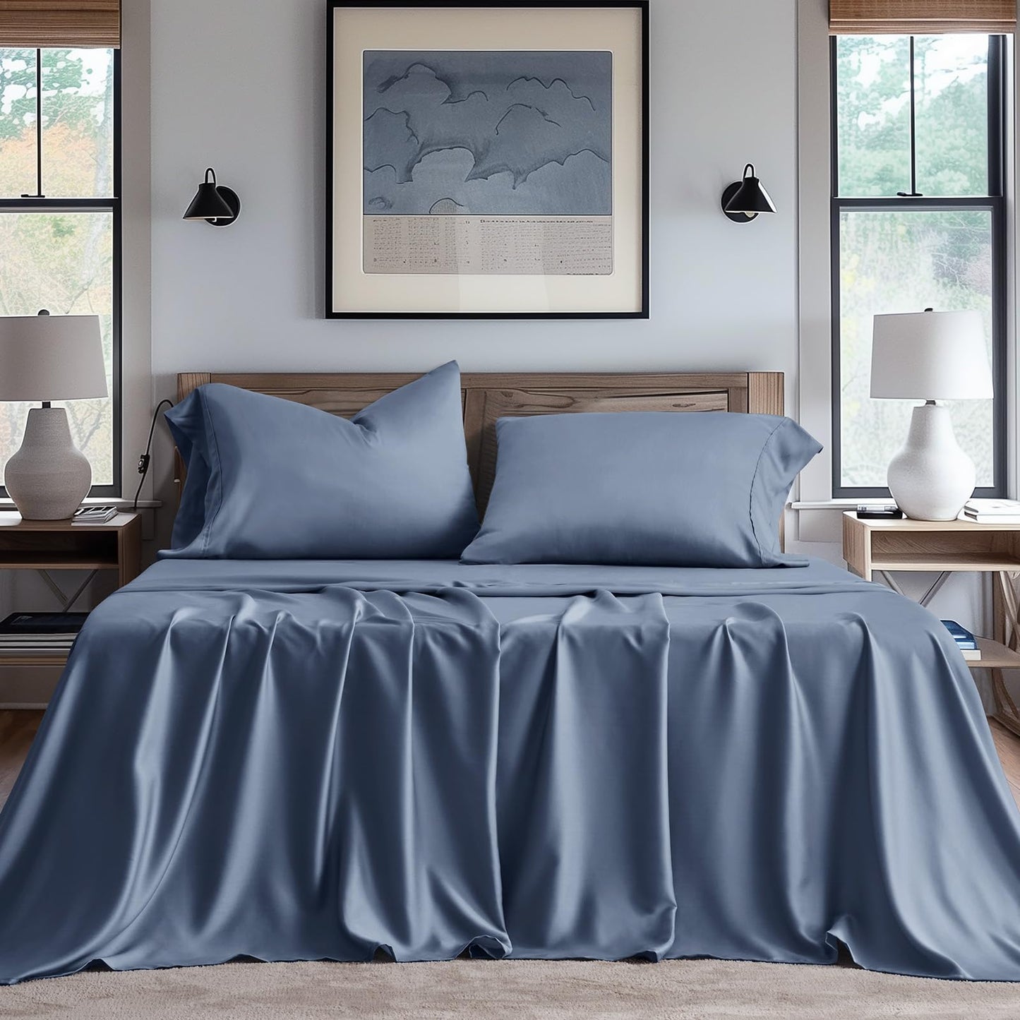Dluxe Ave. ( QUEEN ) 4 Pcs Tencel Sheet Set/ Stormy Blue