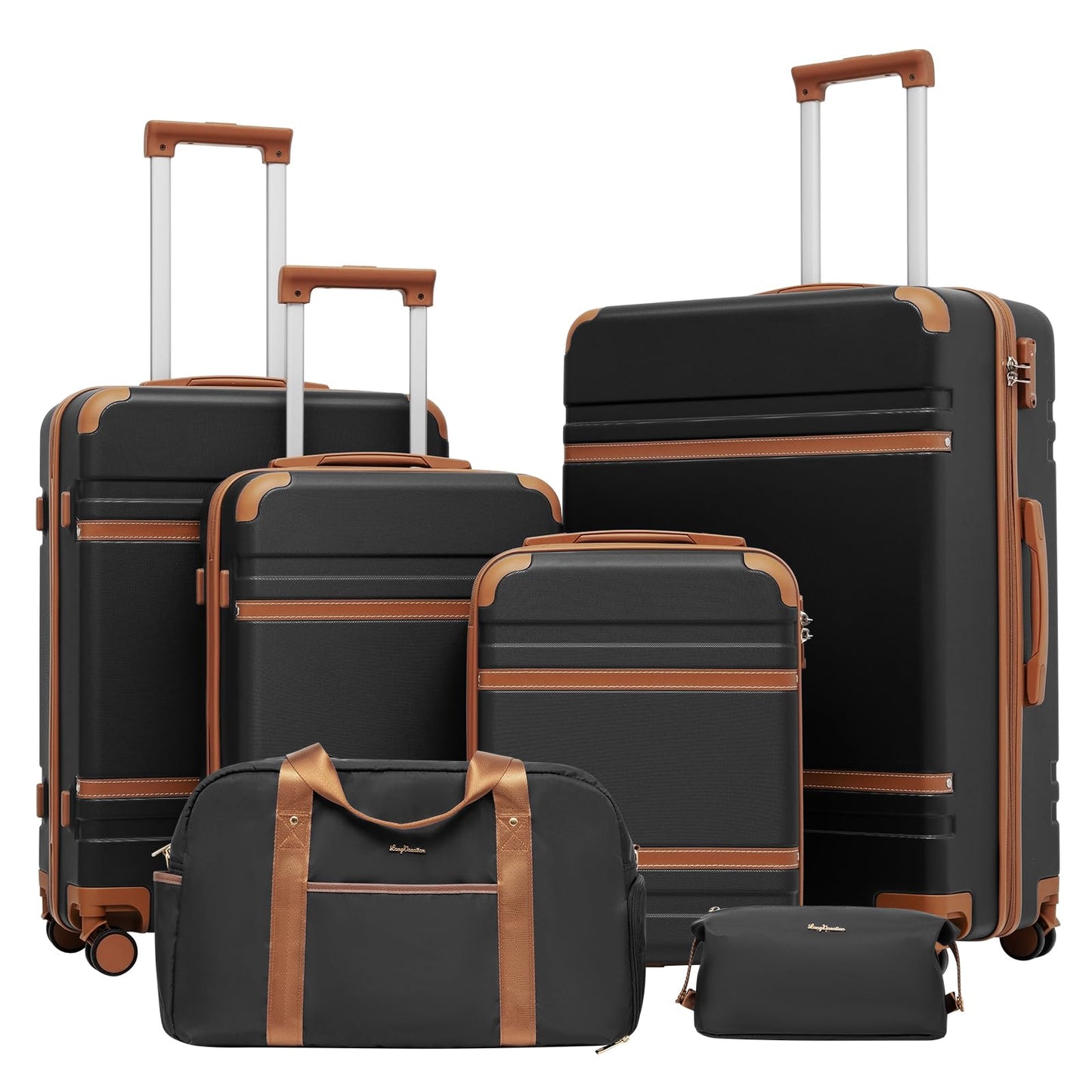 Dluxe Ave. 4 Piece Luggage ABS Carry on Suitcase/ TSA Lock/ Spinner wheels (Black Brown)