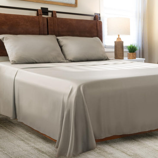 Dluxe Ave. ( TWIN ) 3 Pcs Bed Sheet Set, 100% Rayon derived from Bamboo, Luxuriously Soft, 16" Deep Pockets,  Taupe
