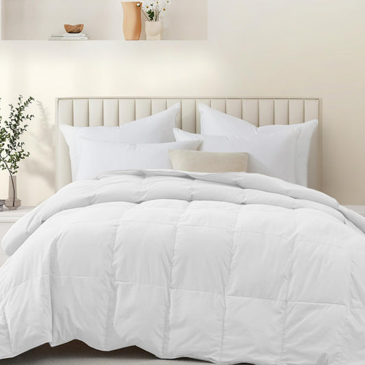 Dluxe Ave. ( FULL/ QUEEN ) Goose Feather Down Comforter, Lightweight Down Fiber Duvet Insert Cloud, Fluffiness Fiber/ White