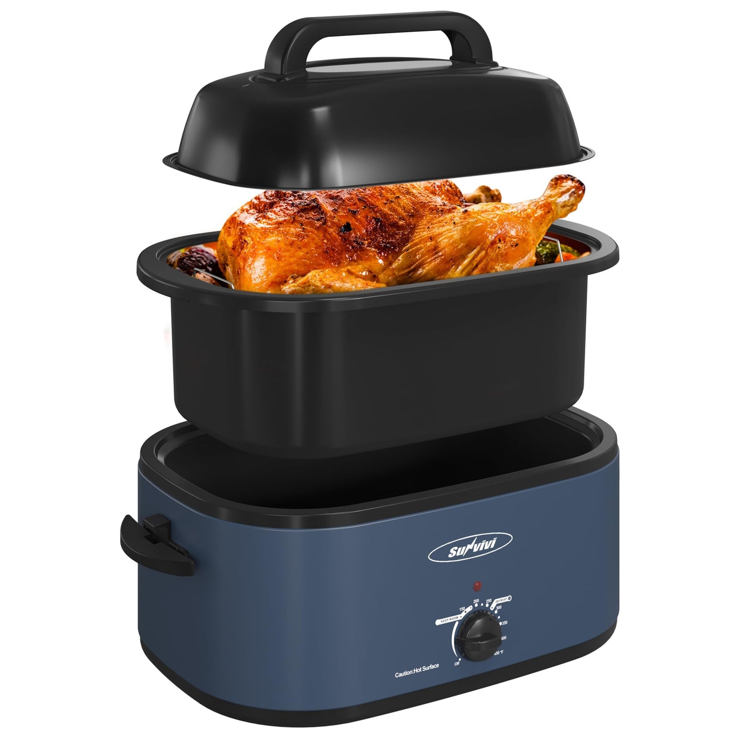 Dluxe Ave.  24 Quart Electric Roaster Oven with Lid, with Removable Pan, Dark Blue