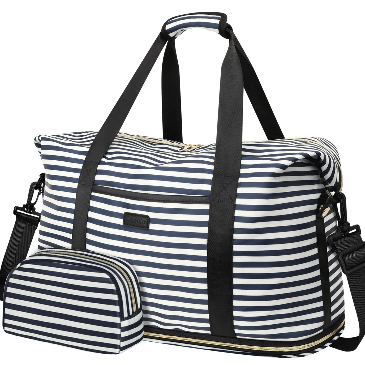 Dluxe Ave. Travel Duffle Bag/ Carry on Bag with Toiletry Bag/ (Blue Stripe) X-Large