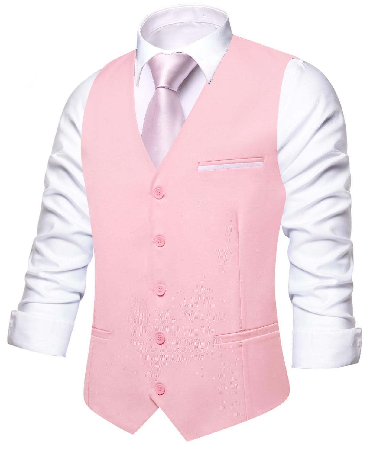 Dluxe Ave. (LARGE) Solid Suit Vest for Men Slim Fit/ V Neck Dress Waistcoat/ Light Pink