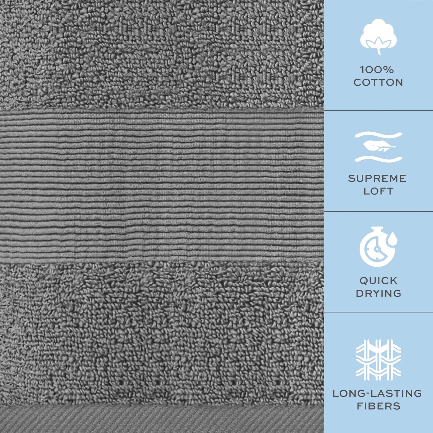 Dluxe Ave. Resort Collection Soft Bath Towels 35x70 in Oversize 2 Pack Smoke Grey