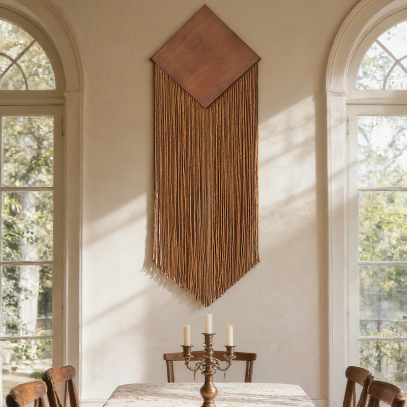 Cotton Rope Woven Tassel Tapestry with Diamond Wood Board