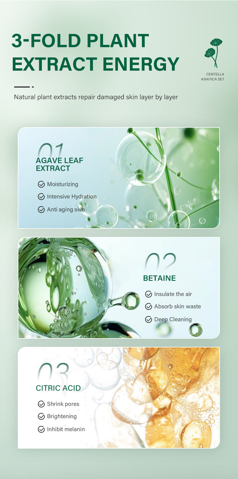 Dluxe Ave. Private Label Skin Repair Centella Skin Care Kit Soothes Acne Face Care Centella Asiatica Extract Natural Facial Skin Care Set