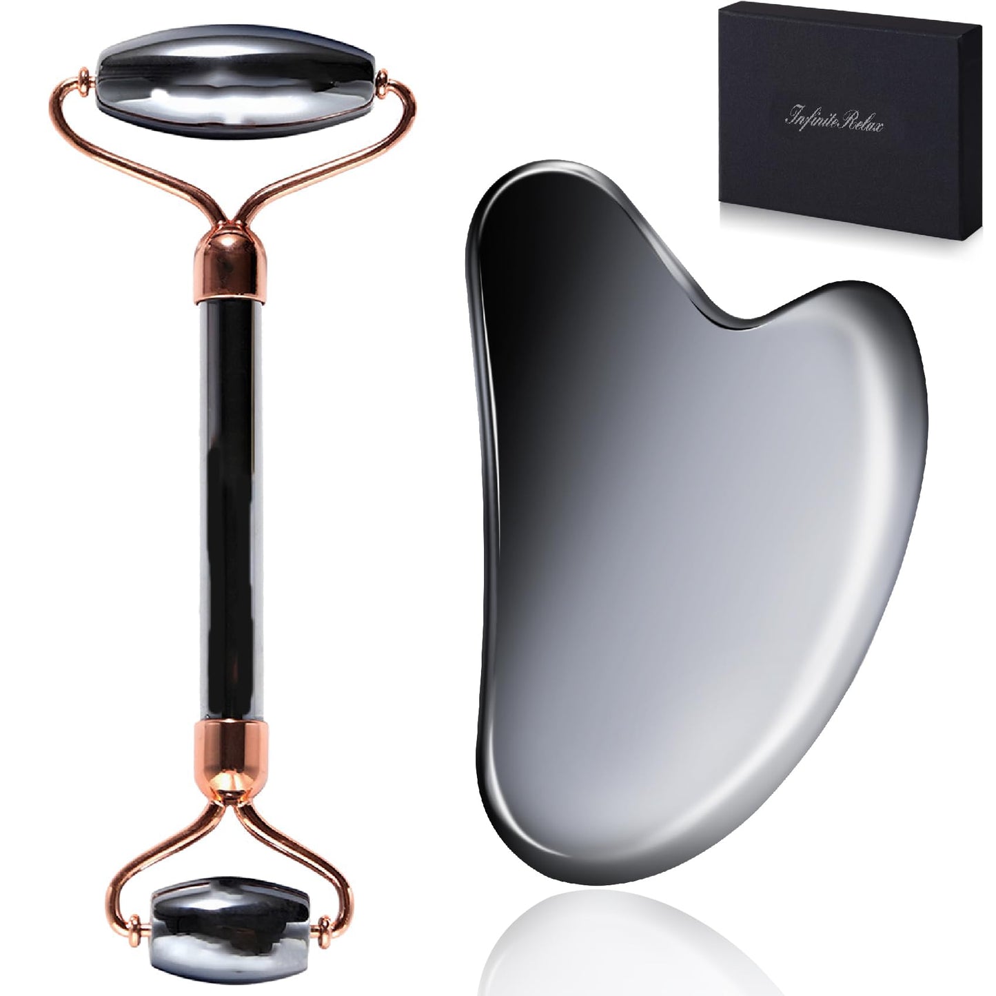 Dluxe Ave. InfiniteRelax Terahertz Gua Sha & Roller Facial Tools Face Roller and Gua Sha Set Guasha Massager Tool for Face-Reduce Puffiness and Improve Wrinkles Idea for Mom Women
