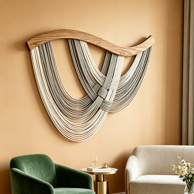 Nordic Cotton Rope Woven Wall Tapestry with Wooden Rod
