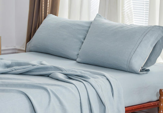 Dluxe Ave. ( KING ) 4Pcs 100% French Linen Sheet Set, Dusty Blue