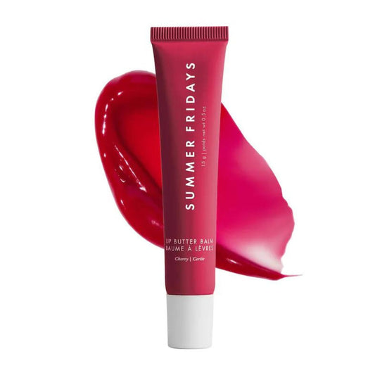 Dluxe Ave. Summer Fridays Lip Butter Balm - Conditioning Lip Mask and Lip Balm for Instant Moisture Shine and Hydration - Sheer-Tinted Soothing Lip Care - Cherry (.5 Oz)