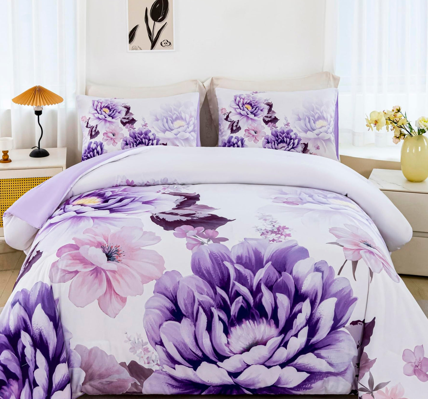 Dluxe Ave. ( KING) 3 Pcs Comforter Set/ Purple Floral