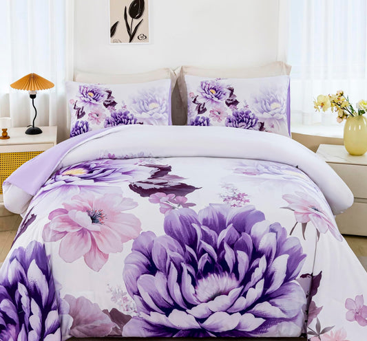 Dluxe Ave. ( KING) 3 Pcs Comforter Set/ Purple Floral