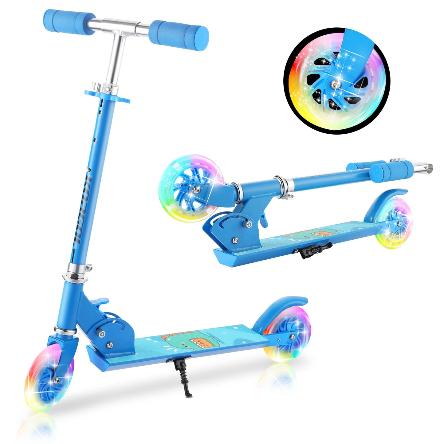 Dluxe Ave. Scooter for Kids Ages 3-10 - Kids Kick Scooters with Led Light Up Wheels & 3 Levels Adjustable Handlebar Lightweight Foldable 2 Wheel Blue Light Up Scooter Christmas Birthday Gifts for Girls Boys.