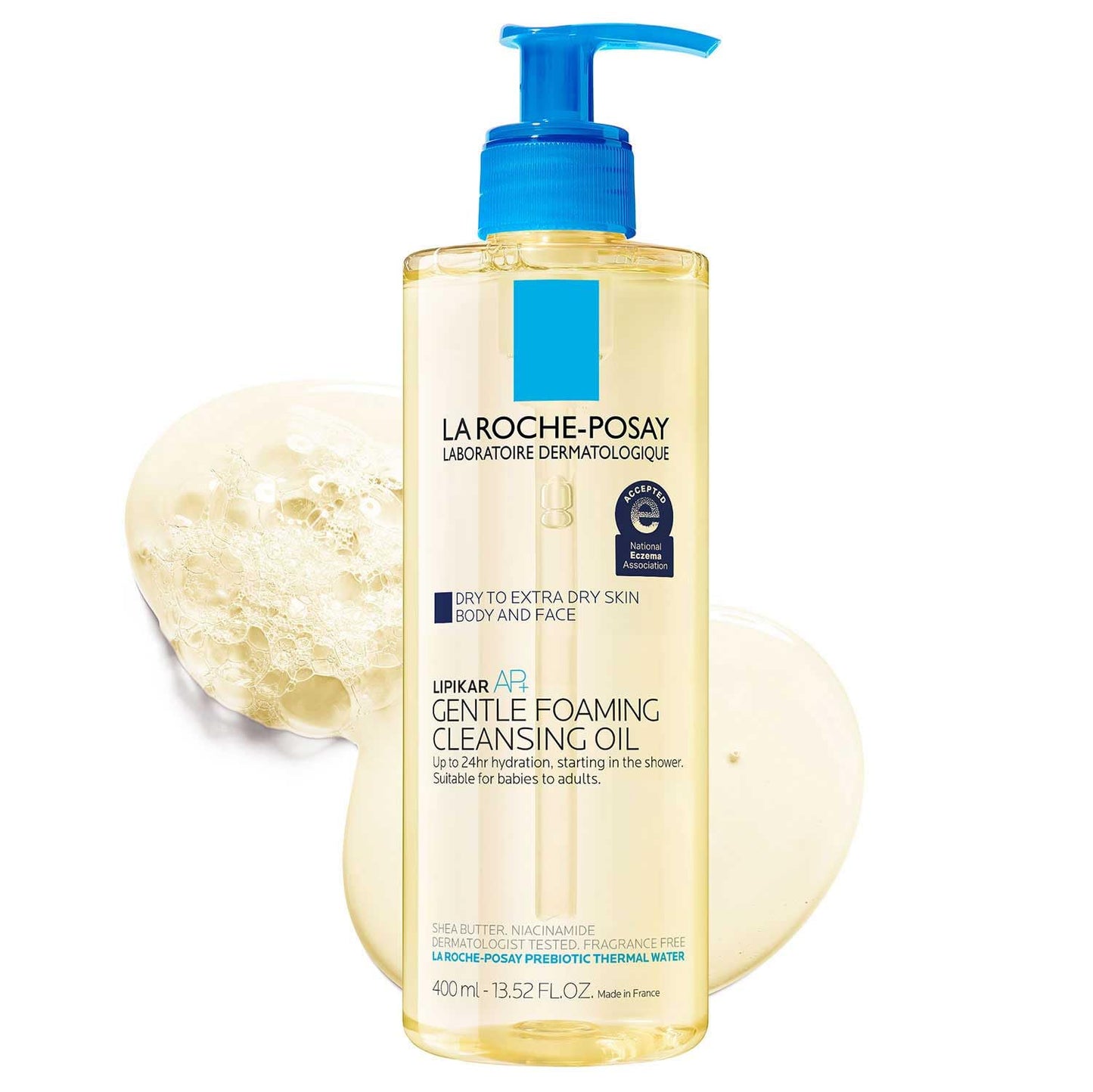 Dluxe Ave. La Roche-Posay Lipikar AP+ Gentle Foaming Cleansing Oil Gentle Oil Cleanser for Face and Body Formulated with Niacinamide Long-Lasting 24-hour Hydration Fragrance-Free & Soap Free