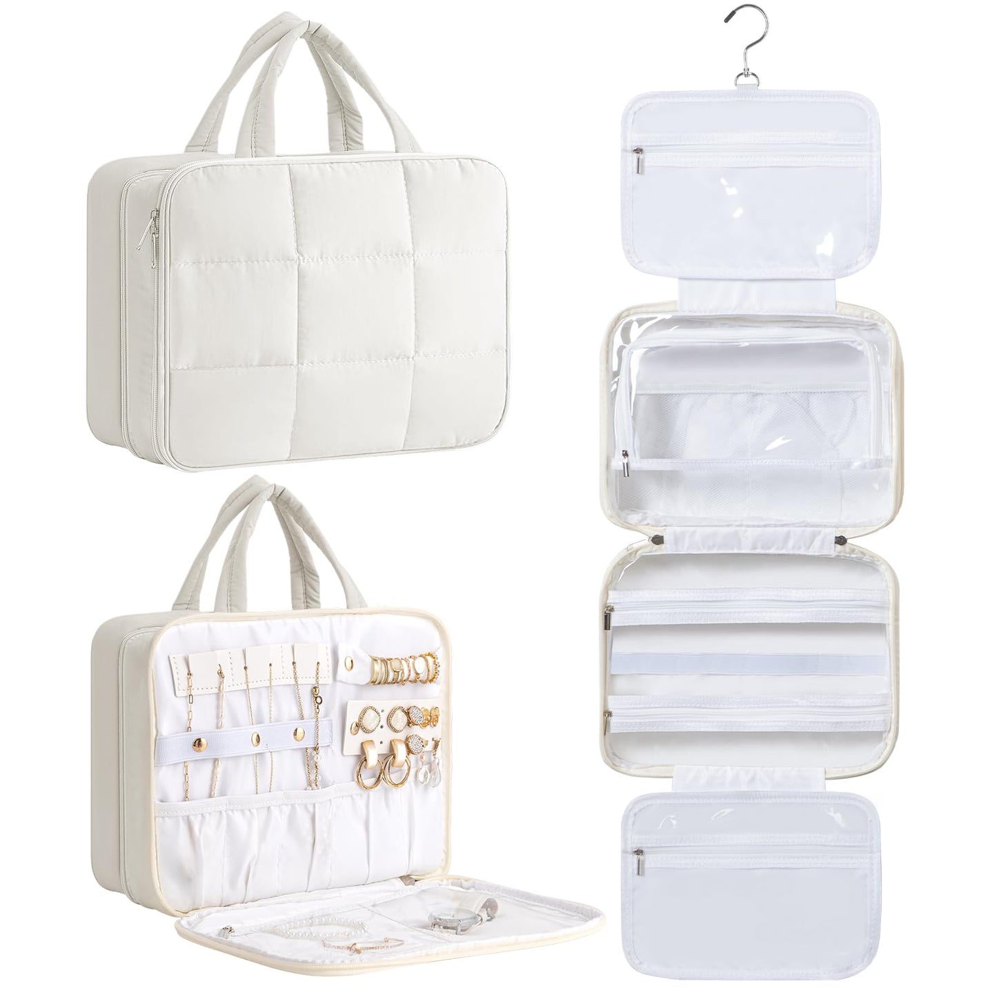 Dluxe Ave. Travel Toiletry Bag with Jewelry Organizer / Beige