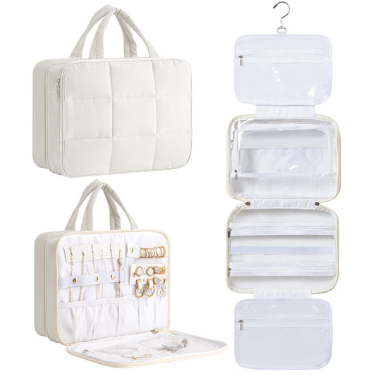 Dluxe Ave. Travel Toiletry Bag with Jewelry Organizer / Beige