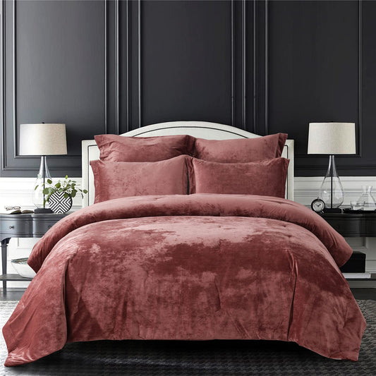 Dluxe Ave. ( KING) 5 Pcs Distressed Velvet Comforter Set, Dull Red