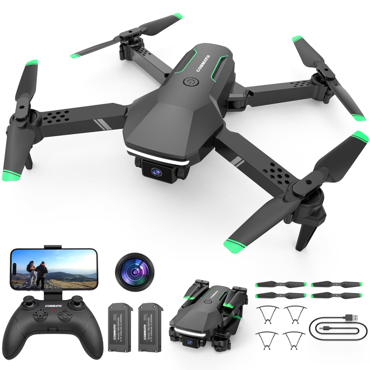 Mini Drone with Camera for Kids Adults - Foldable Remote Control Helicopter Toys Gifts for Boys Girls 1080P HD FPV RC Quadcopter with Gesture Selfie Altitude Hold 3 Speed 2 Batteries Black