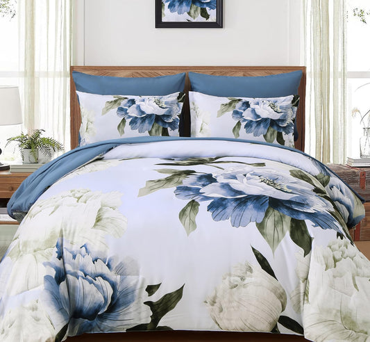 Dluxe Ave. ( FULL) 7 Piece Comforter Set with Sheets, for All Season/ Blue Floral
