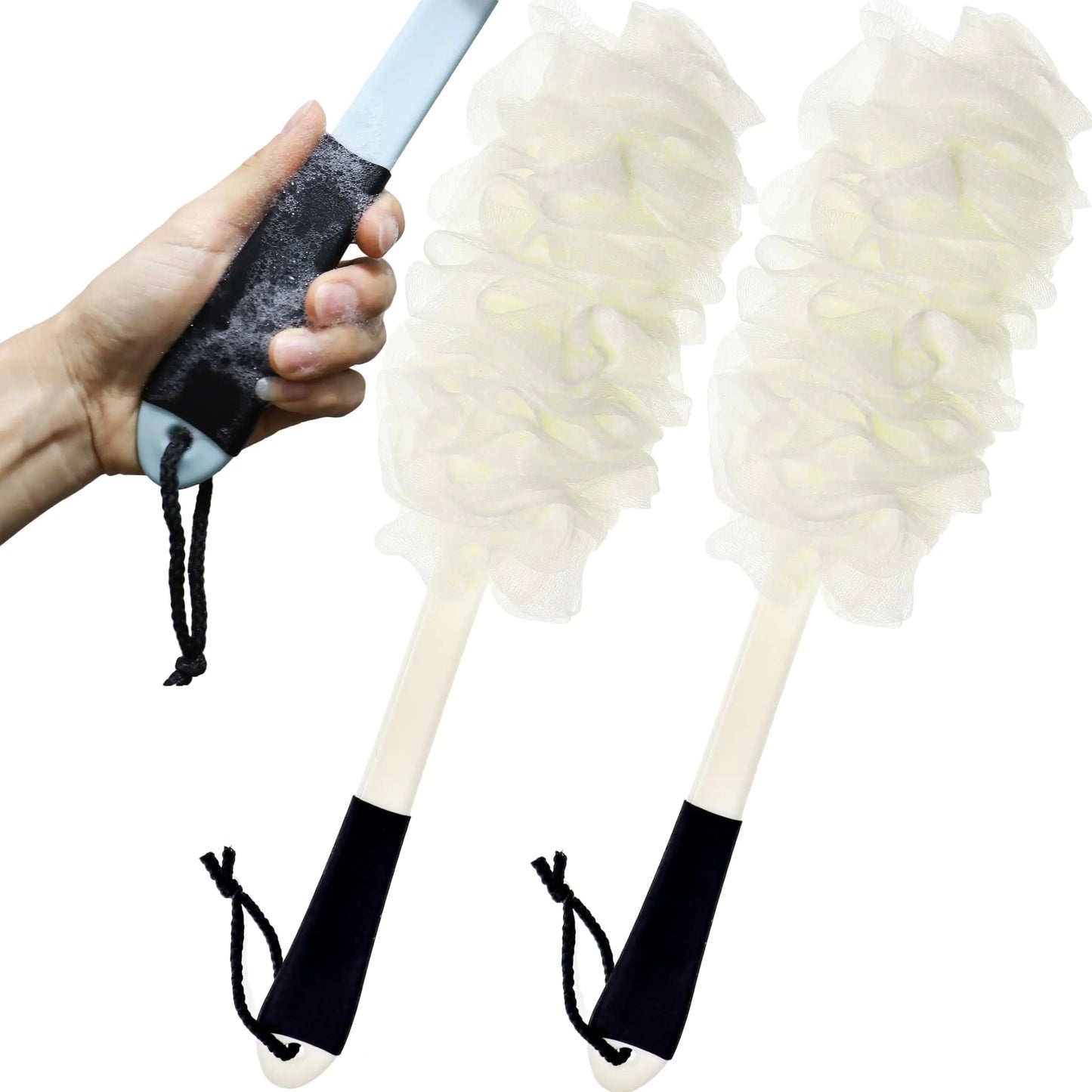 Dluxe Ave. Loofah Back Scrubber with Non-Slip Handle, Soft Nylon Mesh Sponge, 2 Pack