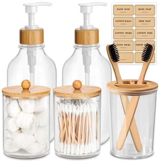 Dluxe Ave. ALPIRIRAL Bamboo Bathroom Accessory Set 5 Pcs Boho Bathroom Accessories Sets