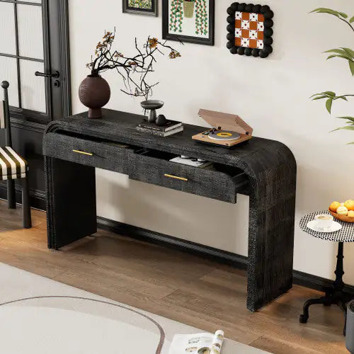 Dluxe Ave. Unique Retro Silhouette Console Table, Open Style, Two Top Drawers For Entrance, Dining Room, Living Room