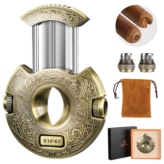 Dluxe Ave. Cigar Cutter Stainless Steel/ V-Cut Guillotine with 2 Cigar Punch/ Bronze