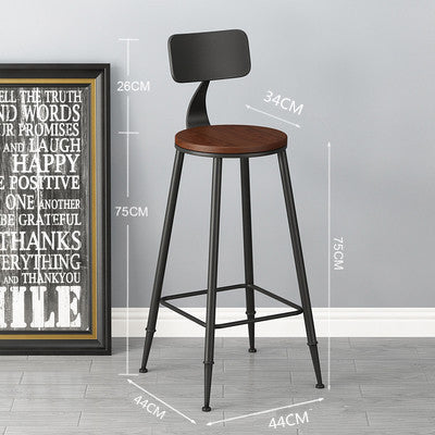 Vintage Iron Bar Chair with Solid Wood Seat