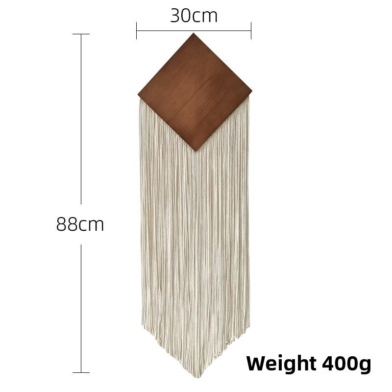 Cotton Rope Woven Tassel Tapestry with Diamond Wood Board