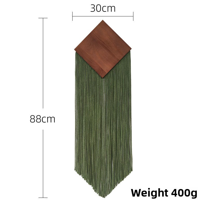 Cotton Rope Woven Tassel Tapestry with Diamond Wood Board