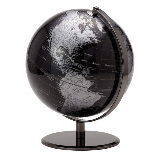 Dluxe Ave. Black Decorative Globe, 8" Rotating Earth Globe Decor on Stand,  (Black Globe)