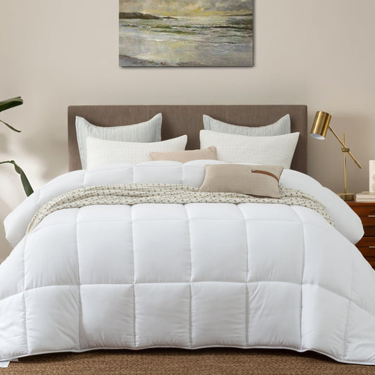 Dluxe Ave. ( QUEEN ) Down Alternative Comforter Duvet Inserts, All Season Ultra Soft Double Brushed Microfiber Shell Classic Box Stitched, with 8 Corner Tabs/ White