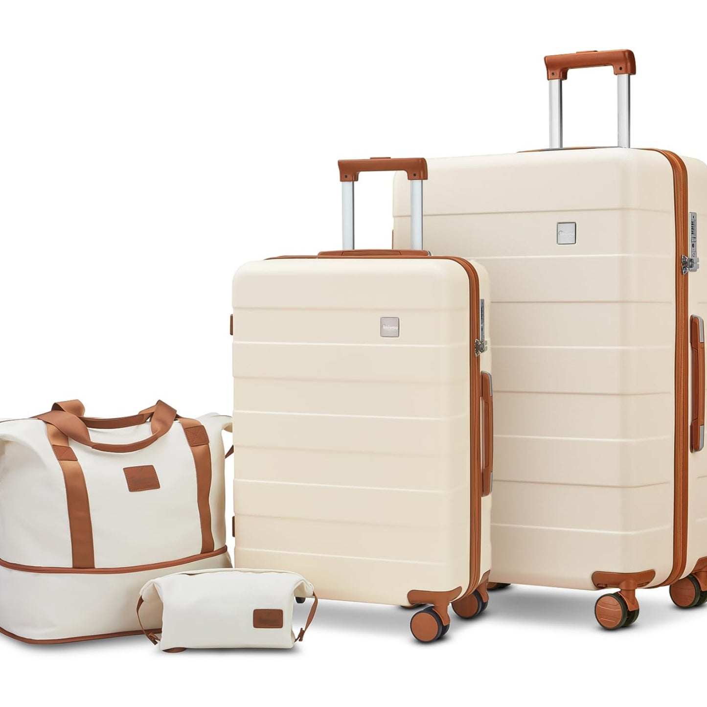 Dluxe Ave. Luggage Sets 4 Piece/Checkin & Hardside Suitcase/Spinner Wheels/ TSA Lock (Beige)