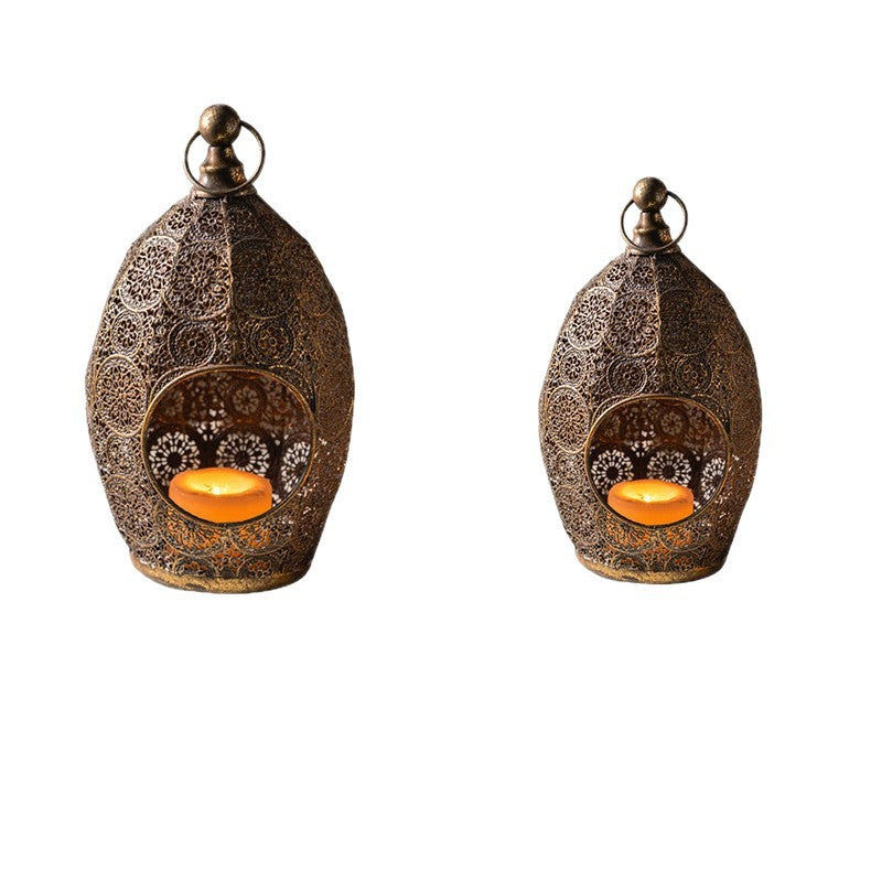 Bohemian Hollow Carved Iron Candle Holder
