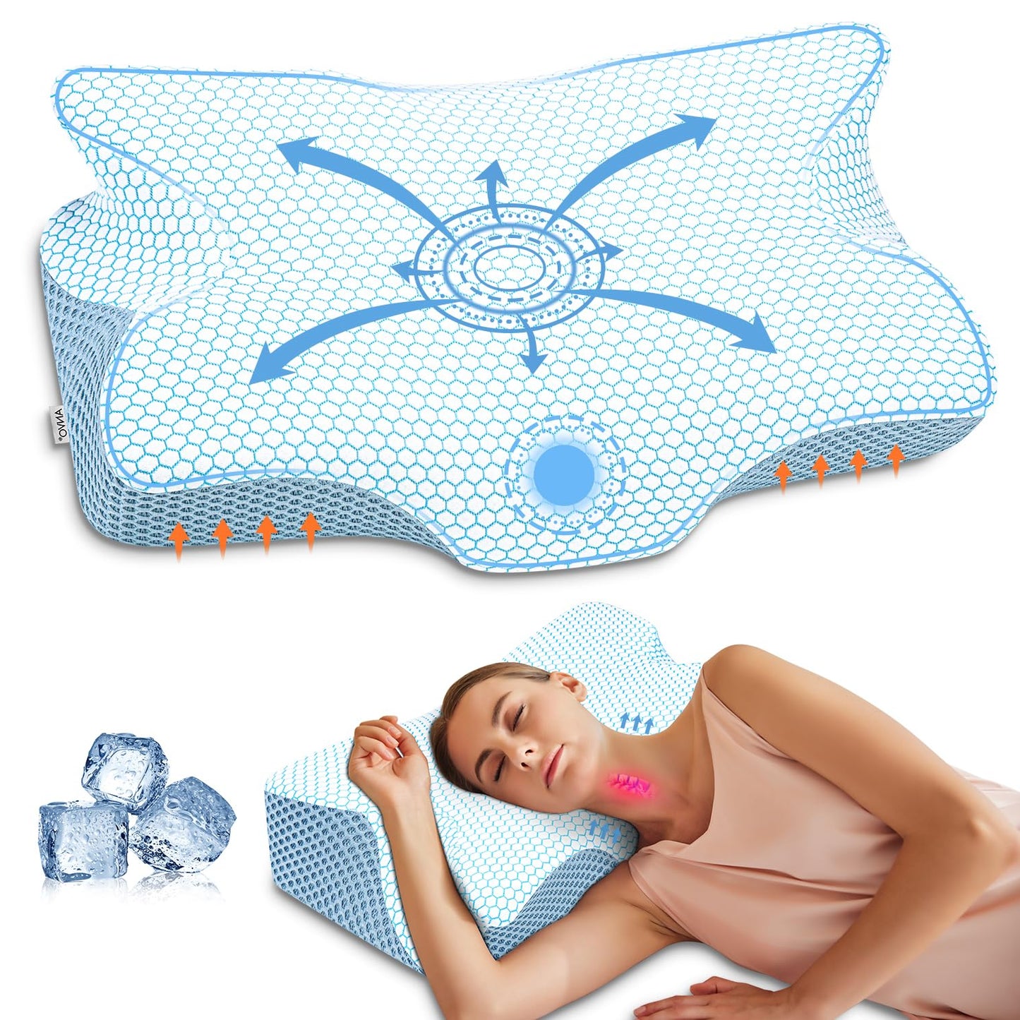 Dluxe Ave. Cervical Pillow for Neck Pain Relief, Blue Firm Queen