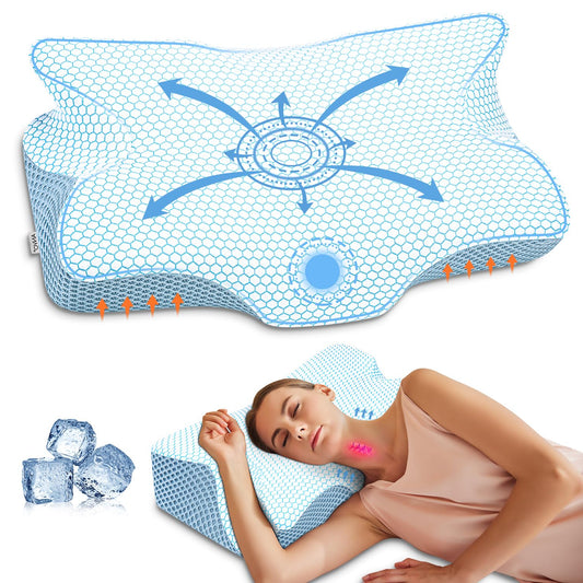 Dluxe Ave. Cervical Pillow for Neck Pain Relief, Blue Firm Queen