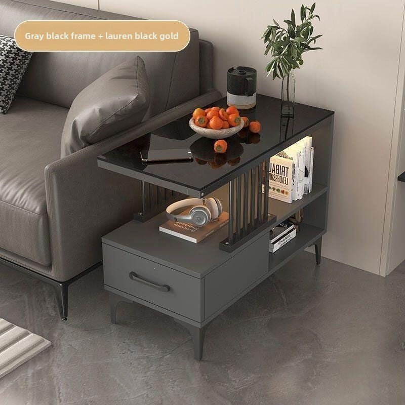 Modern Glass Side Table with Storage Shelf