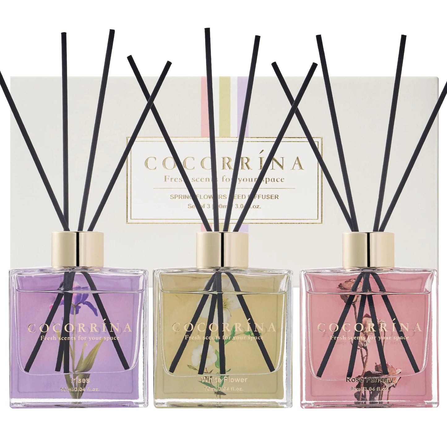 Dluxe Ave. Reed Diffuser Set of 3-3 Pack/ 3.04 Fl.oz / 24 Sticks White Flower/Irises/Rose Fantasy
