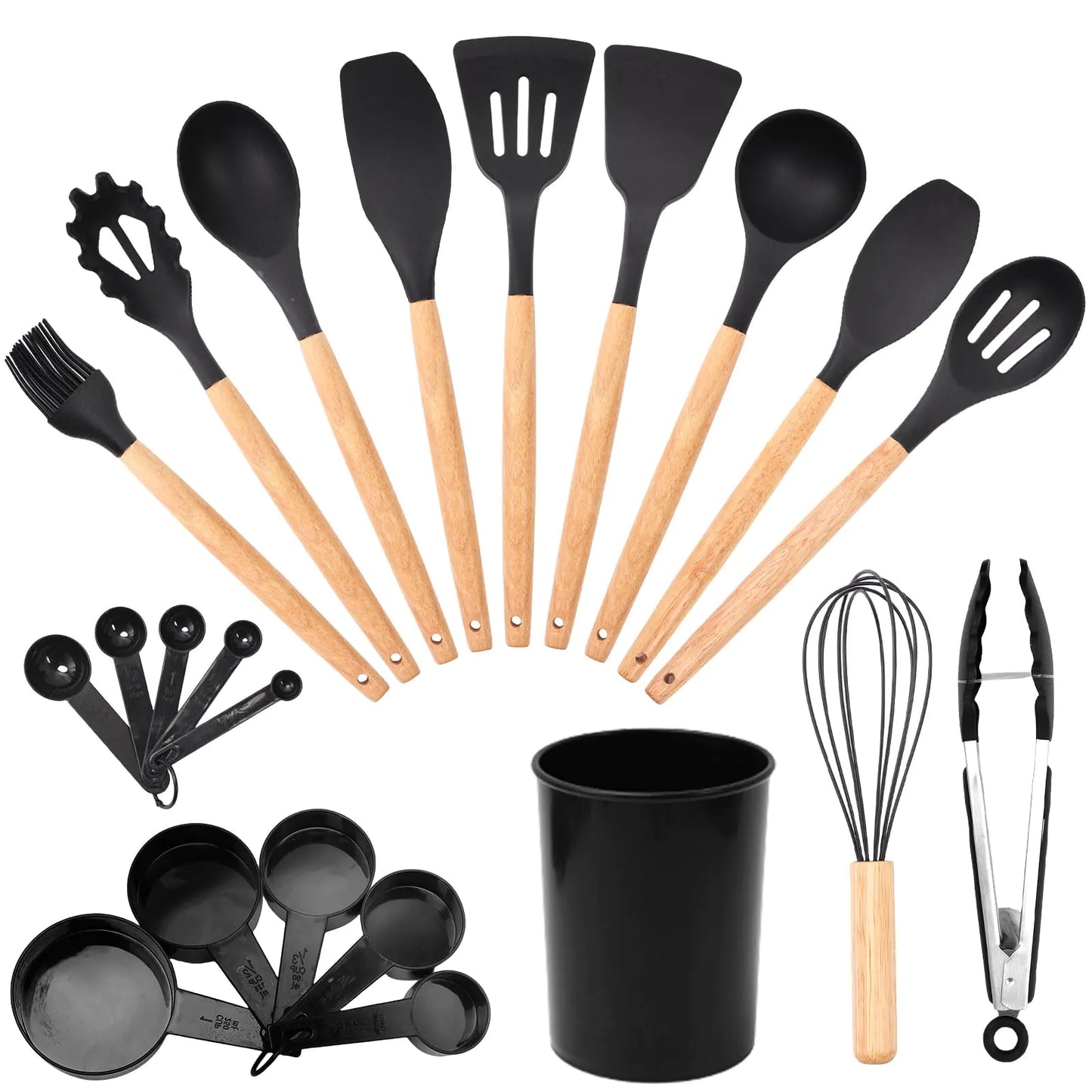 Dluxe Ave. 22 PCS Silicone Utensils with Wooden Handle Set