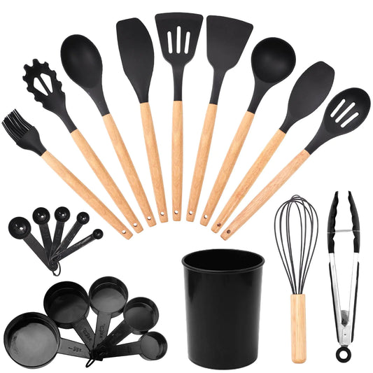 Dluxe Ave. 22 PCS Silicone Utensils with Wooden Handle Set