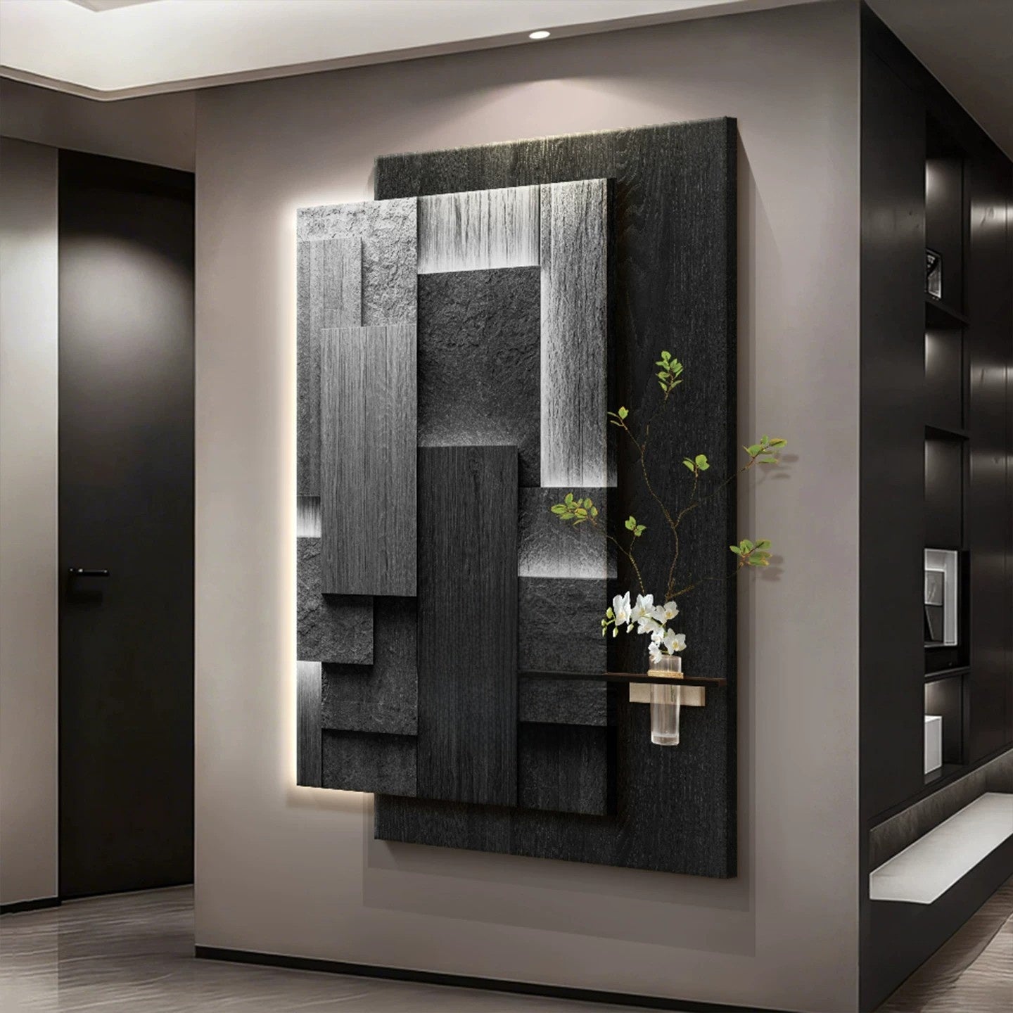 Abstract 3D Wall Art with Hydroponic Plants