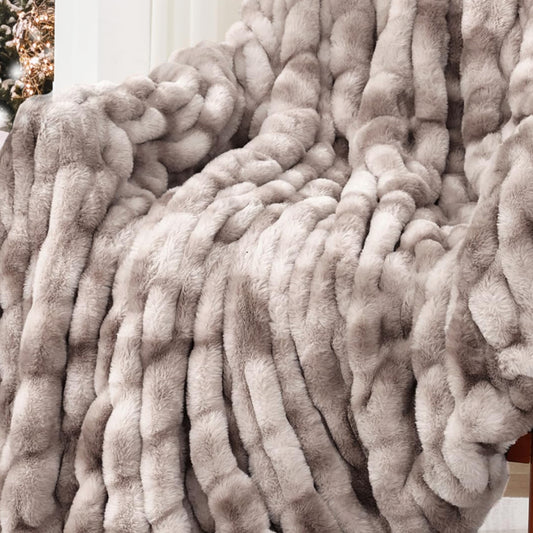 Dluxe Ave. ( THROW ) Faux Rabbit Fur Throw Blanket 700 GSM, Luxury Dual-Sided Soft Cozy Blanket, Fuzzy Fluffy Plush (Coffee) 50"x60" Coffee