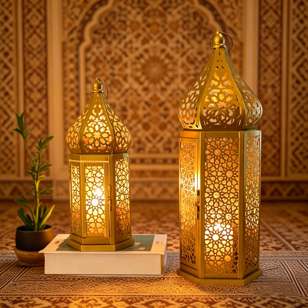 Moroccan Iron Candle Lantern Retro Portable Decor