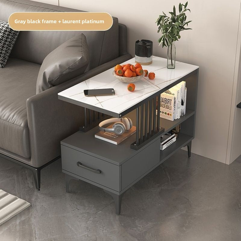 Modern Glass Side Table with Storage Shelf